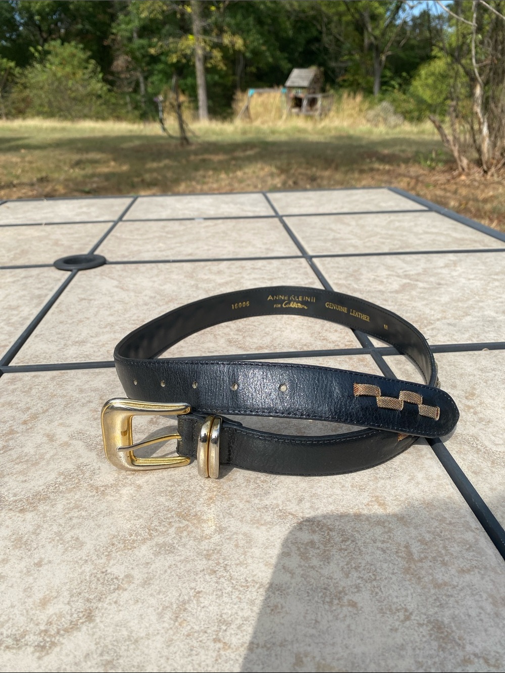 Vtg Anne Klein ll for Calderon Gen Leather Belt Gold-Tone Buckle 16005 Medium